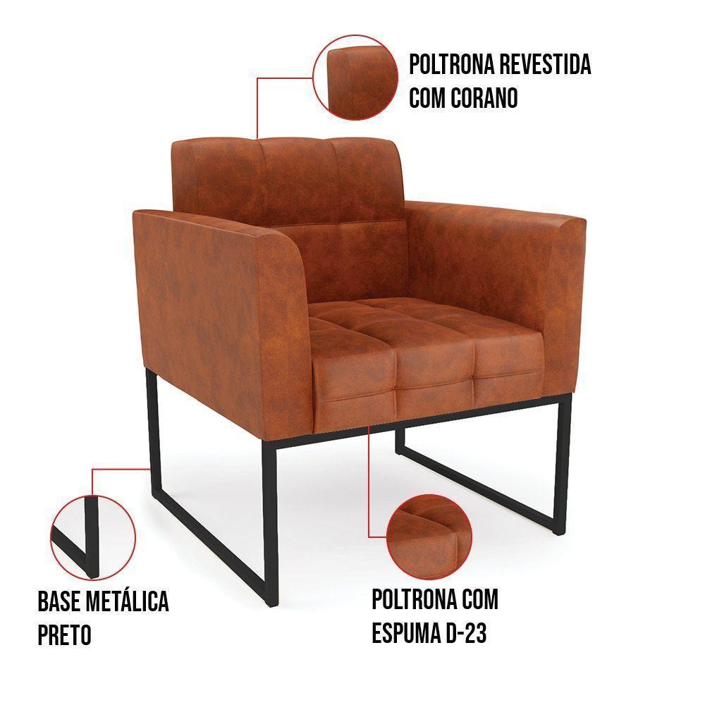 Kit 1 Sofá Namoradeira E 2 Poltronas Elisa Corano Nozes Base Metálica Industrial Preto - D'rossi - 5