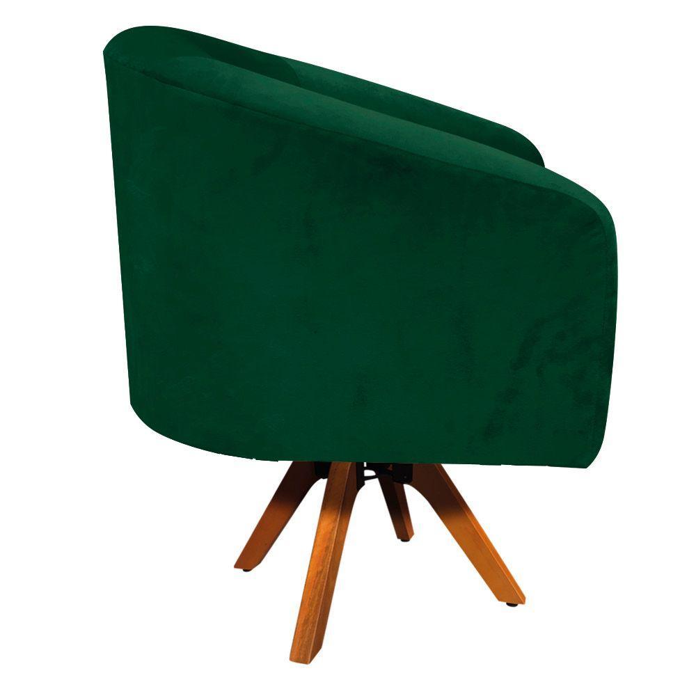 Poltrona Giratória Stella Suede Verde Base Madeira - 7