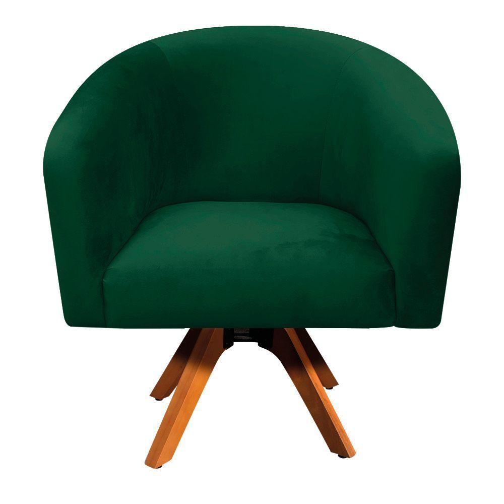 Poltrona Giratória Stella Suede Verde Base Madeira - 8