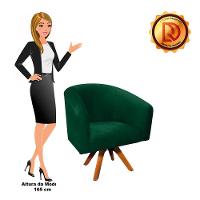 Poltrona Giratória Stella Suede Verde Base Madeira