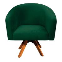 Poltrona Giratória Stella Suede Verde Base Madeira - 9
