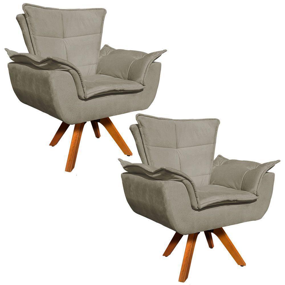 Kit 02 Poltronas Giratória Opala Suede Marrom Rato - 1