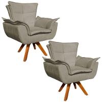 Kit 02 Poltronas Giratória Opala Suede Marrom Rato - 1