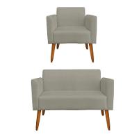 Kit 1 Namoradeira E 1 Poltrona Marisa Suede Marrom Rato