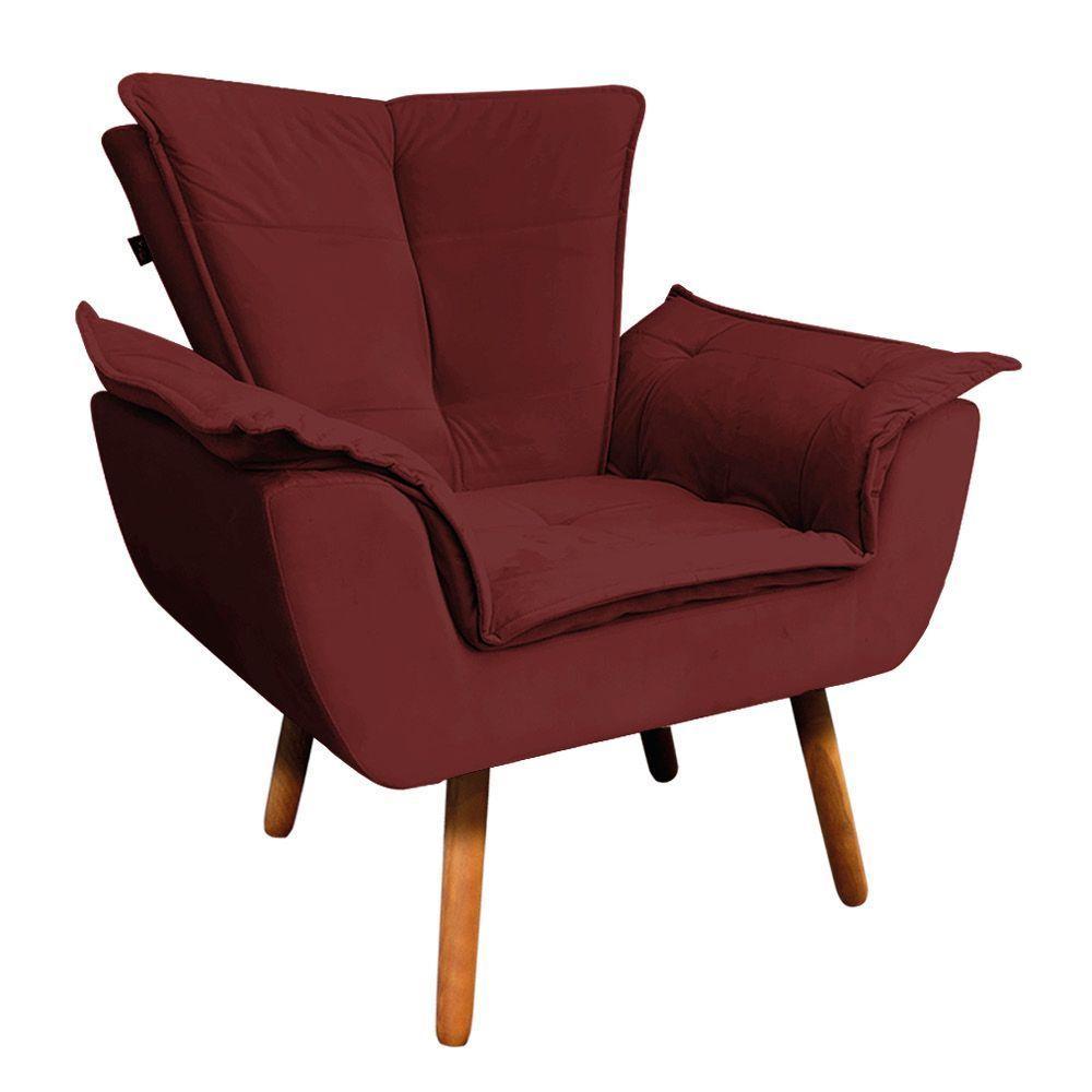 Poltrona Veludo Marsala Pés Palito Castanho D´rossi - 1