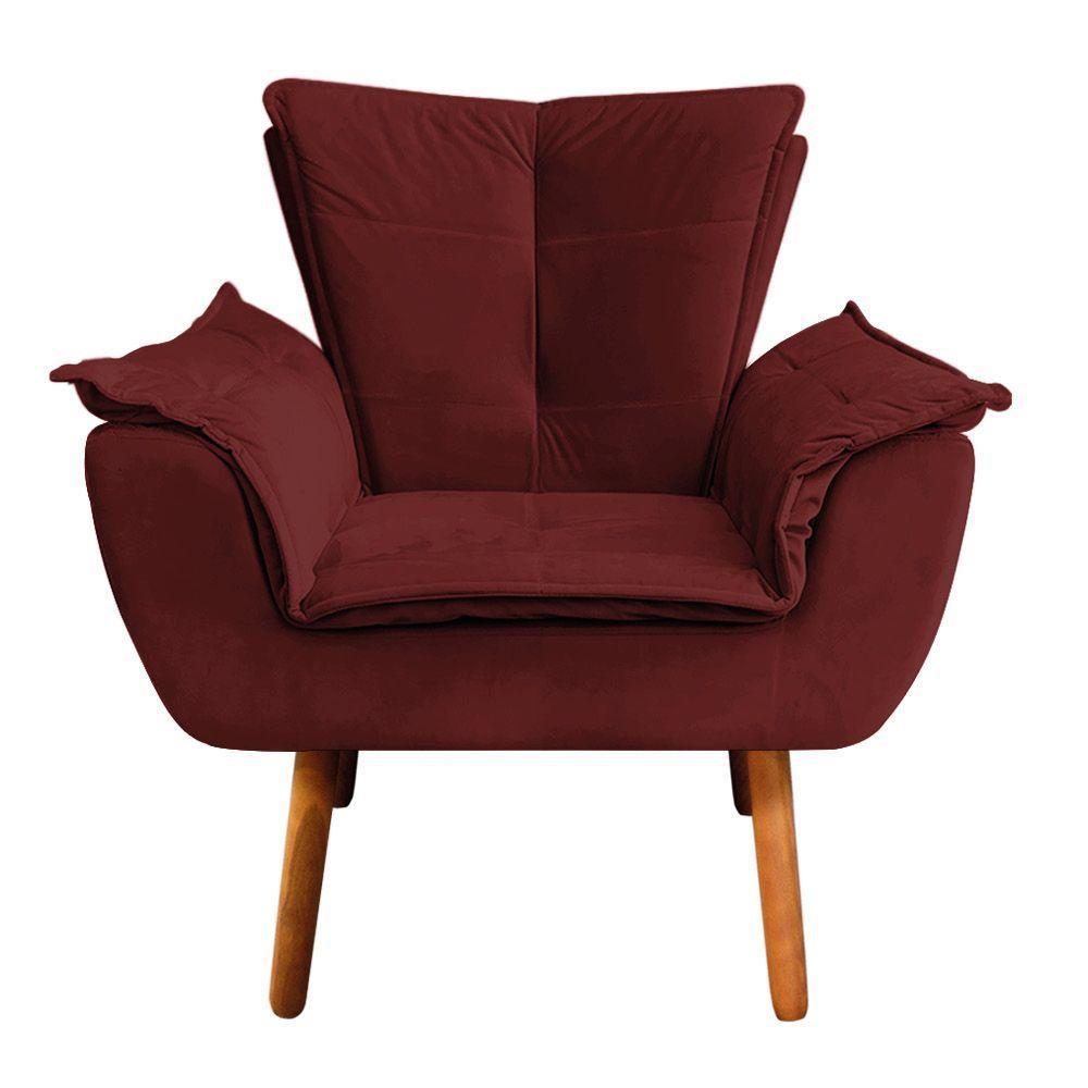 Poltrona Veludo Marsala Pés Palito Castanho D´rossi - 2