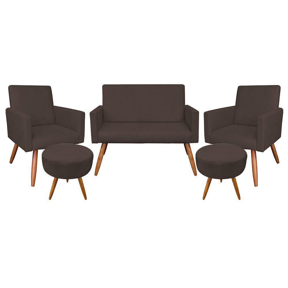 Kit Namoradeira 2 Poltronas E 2 Puffs Redondo e Marrom - 1