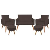 Kit Namoradeira 2 Poltronas E 2 Puffs Redondo e Marrom - 1