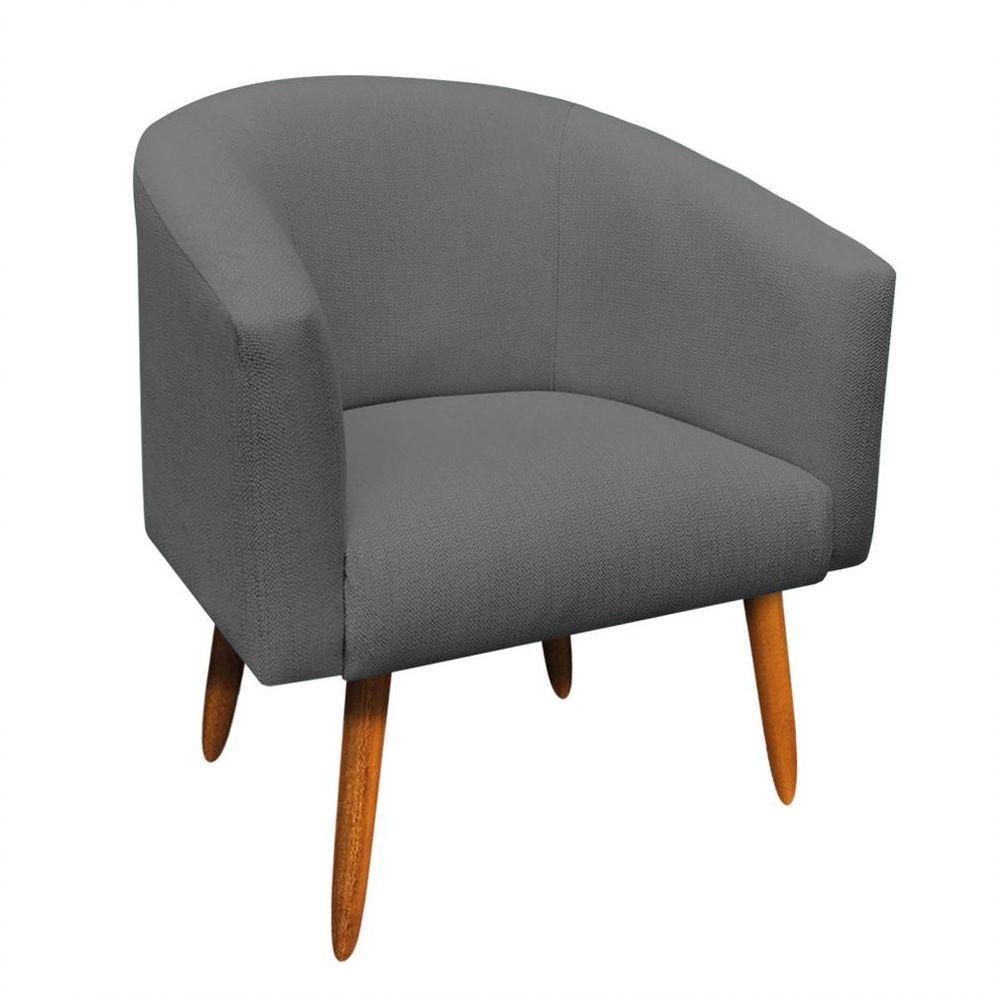 Poltrona Stella Linho Grafite A26 Pés Palito Castanho - 2