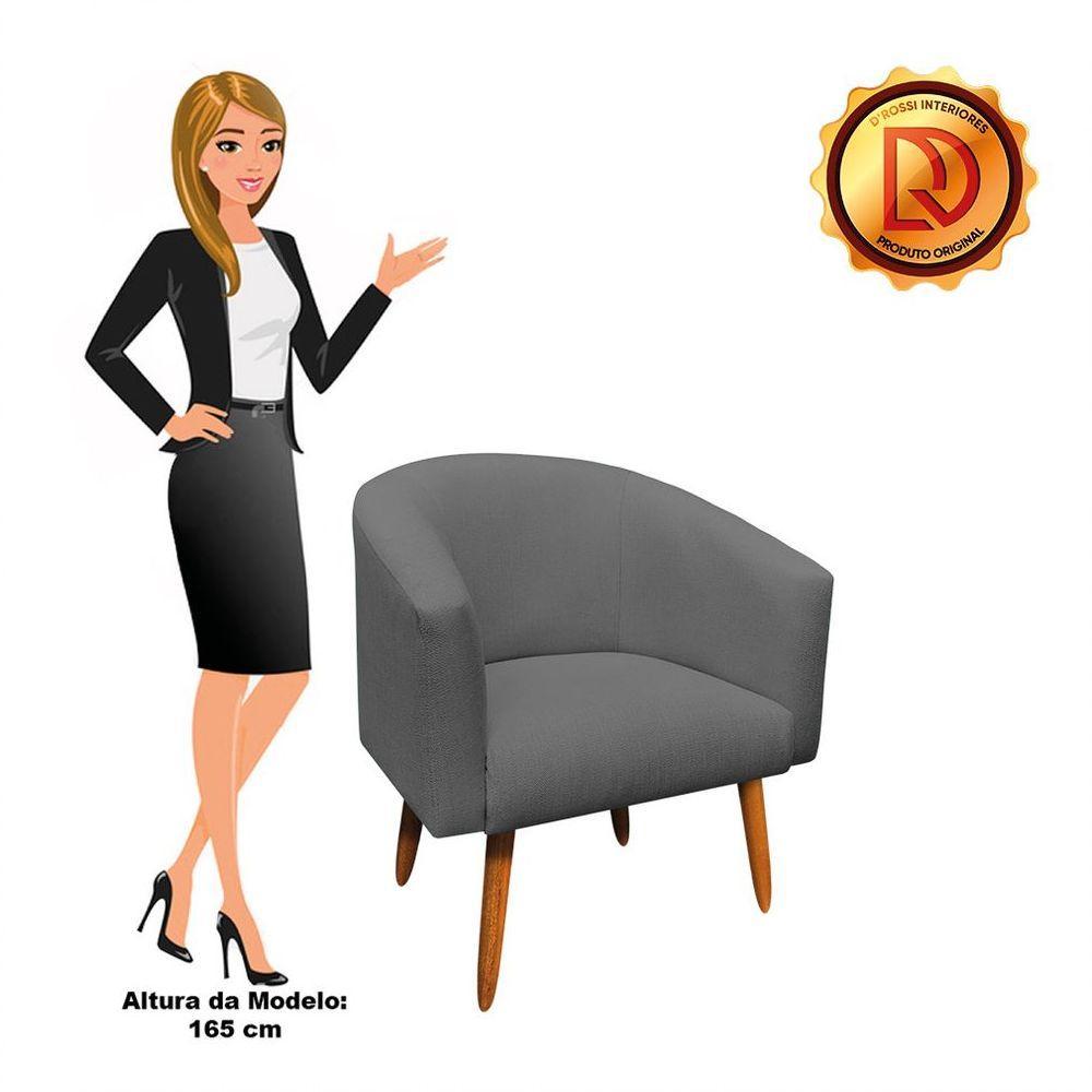 Poltrona Stella Linho Grafite A26 Pés Palito Castanho - 10