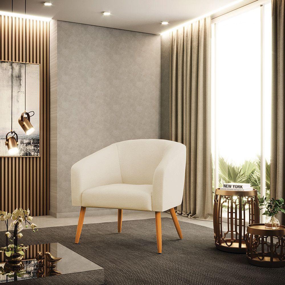 Poltrona Linho Pés Palito Castanho Cor A27 Areia - 6