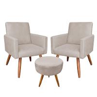 Kit 2 Poltronas E Puff Redonda e Bege - 1