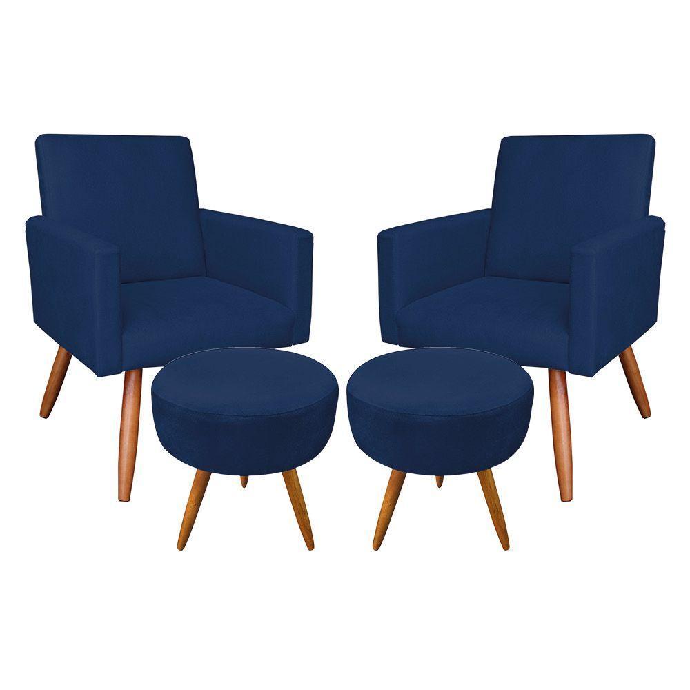 Kit 2 Poltronas E 2 Puffs Redonda e Azul Marinho - 1