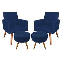 Kit 2 Poltronas E 2 Puffs Redonda e Azul Marinho - 1