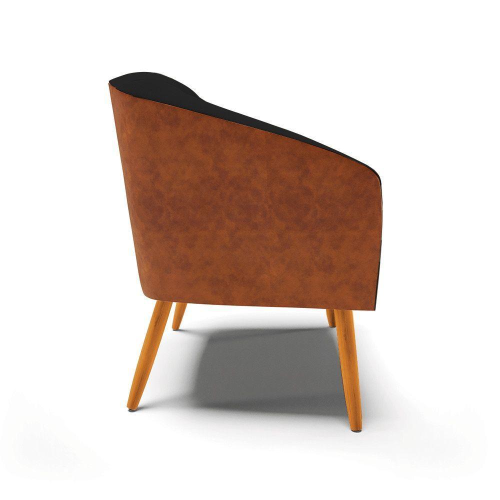 Poltrona Corano Nozes Com Linho Preto Pés Palito Castanho - 5