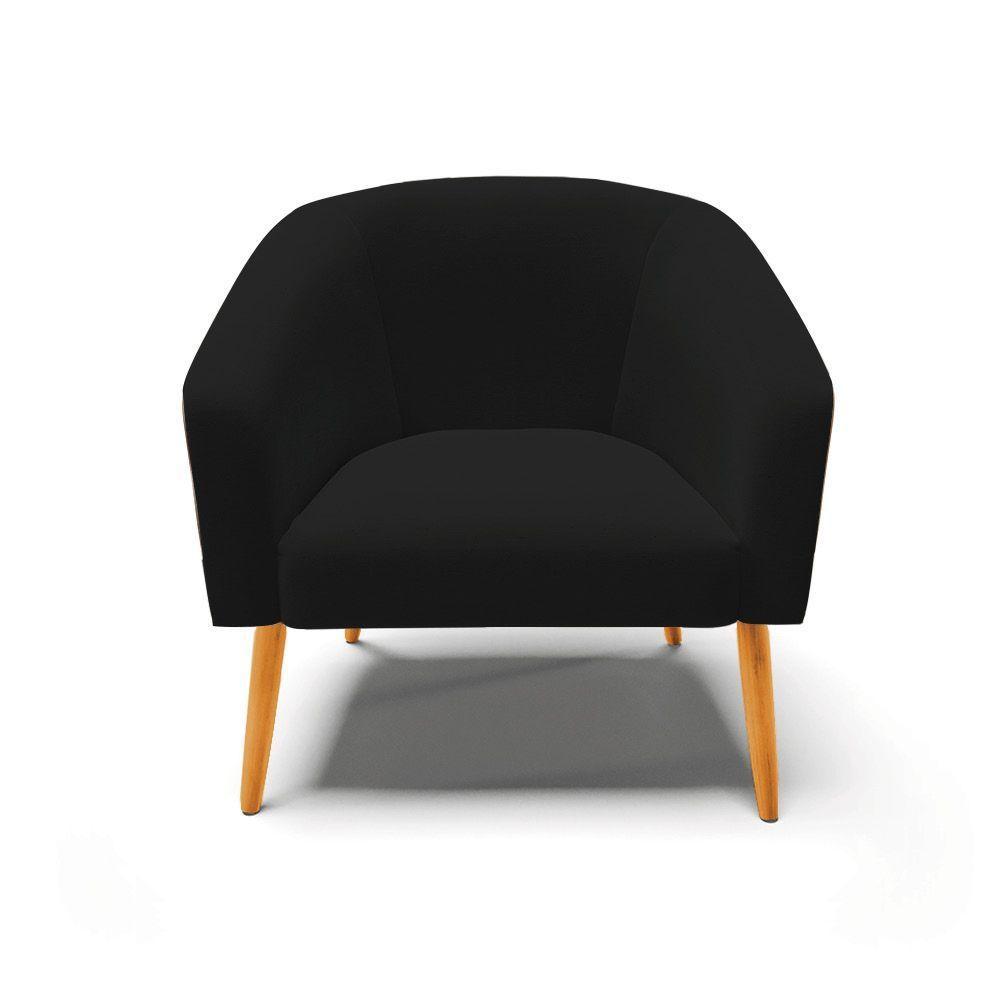 Poltrona Corano Nozes Com Linho Preto Pés Palito Castanho - 6