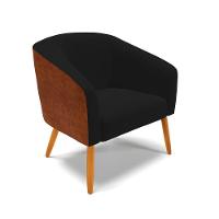 Poltrona Corano Nozes Com Linho Preto Pés Palito Castanho - 1