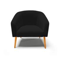 Poltrona Corano Nozes Com Linho Preto Pés Palito Castanho - 6