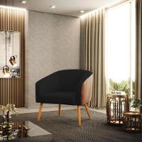 Poltrona Corano Nozes Com Linho Preto Pés Palito Castanho - 7