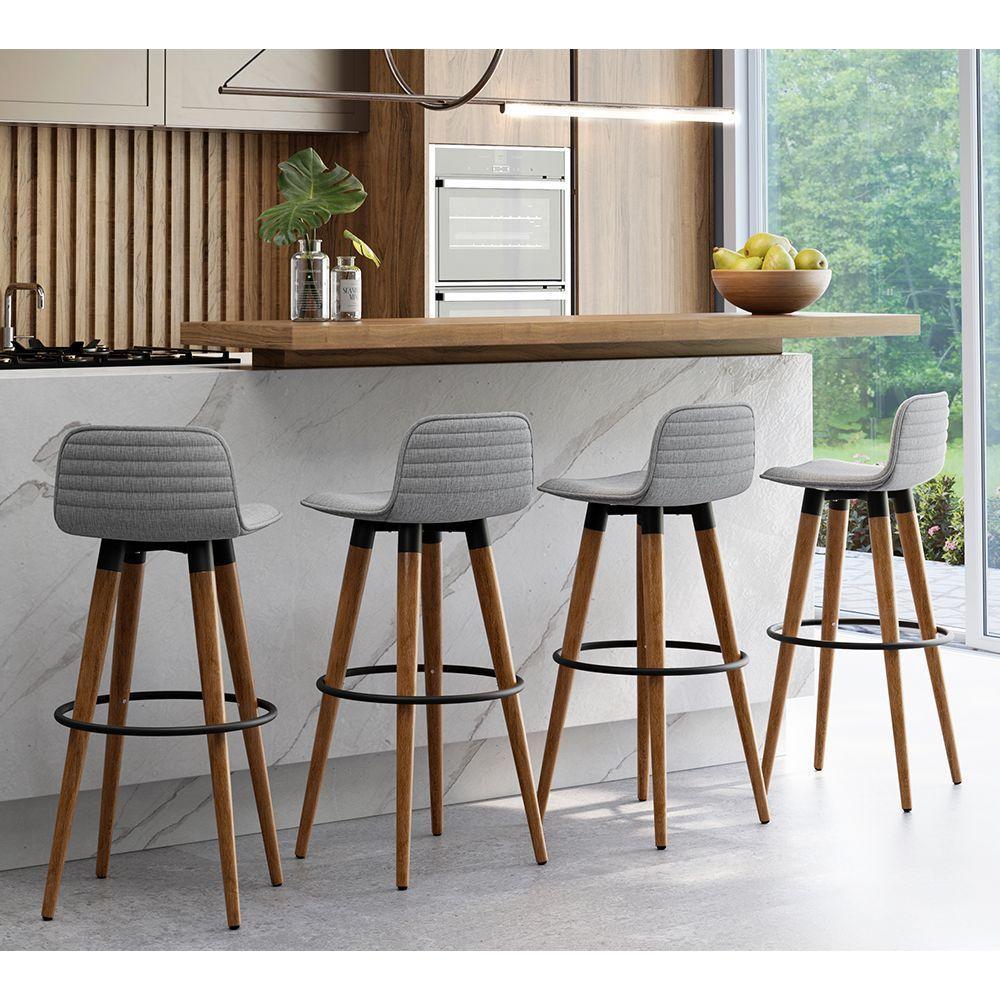 Kit 4 Banquetas Altas Luxo Aço Preto Linho Cinza Preto - 1