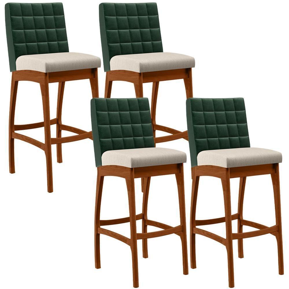 Kit 04 Banquetas Altas Cozinha B04 Verde Musgo Cru - 1