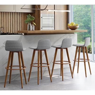 Kit 4 Banquetas Altas Luxo Aço Cobre Linho Cinza Cinza