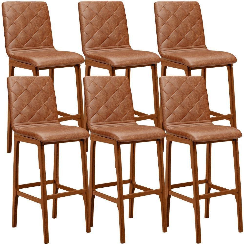 Kit 06 Banquetas Altas Para Cozinha Zoe B04 Camel - 1