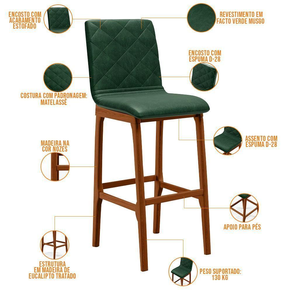 Kit 06 Banquetas Altas Para Cozinha Zoe B04 Verde Musgo - 7