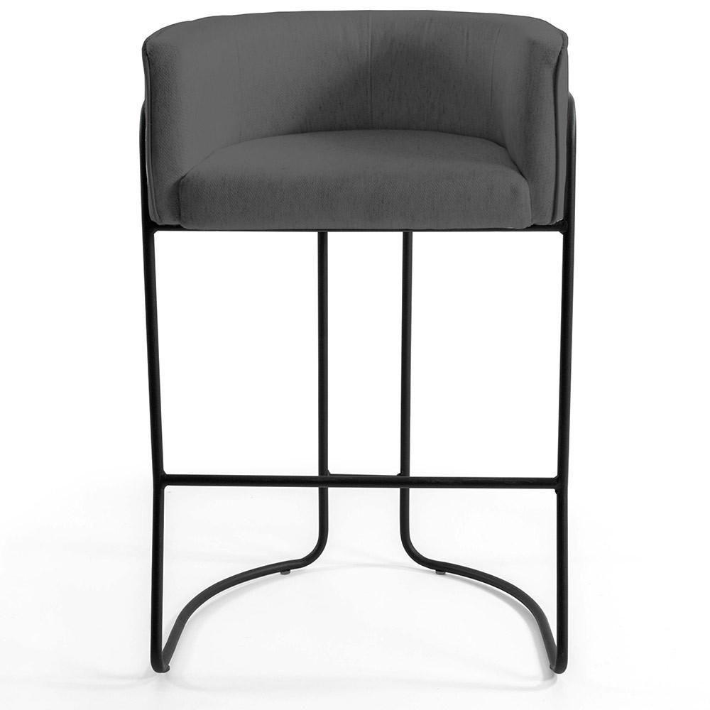 Banqueta Decorativa Base De Aço Preto Betina D02 Cinza C-03 - 5