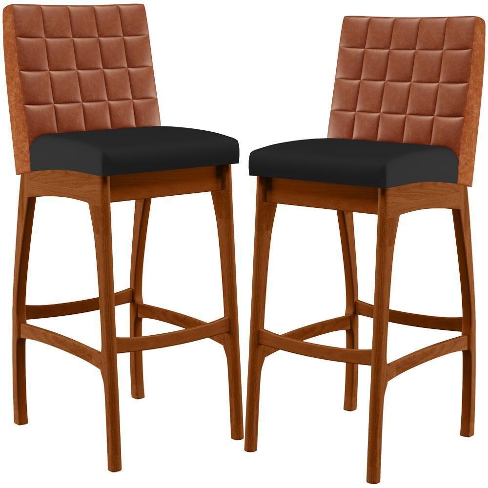 Kit 02 Banquetas Altas Mila Camel Corano Preto - 1