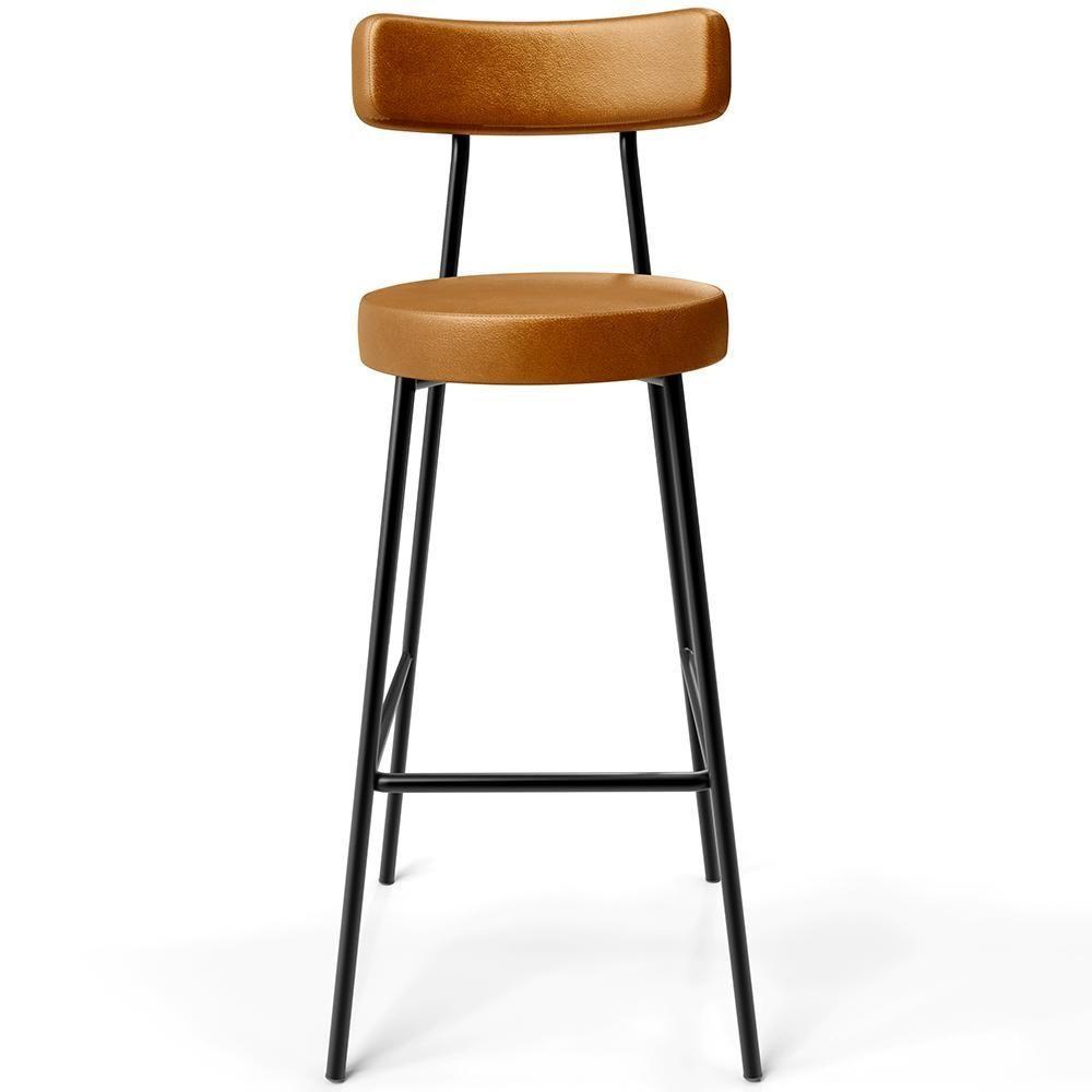 Kit 05 Banquetas Altas Estrutura Em Aço Milão F01 Whisky - 4