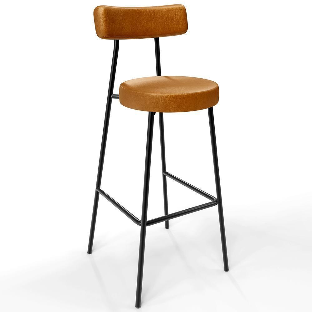 Kit 05 Banquetas Altas Estrutura Em Aço Milão F01 Whisky - 7