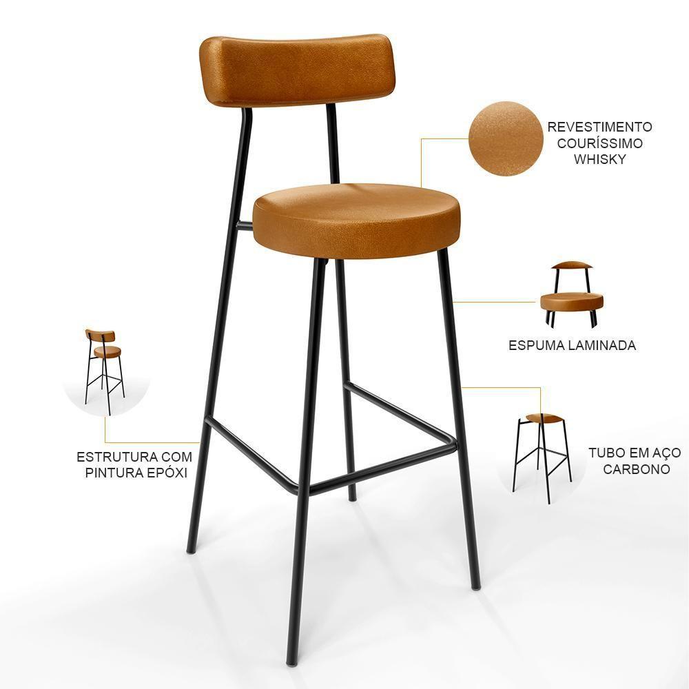 Kit 04 Banquetas Altas Estrutura Em Aço Milão F01 Whisky - 6