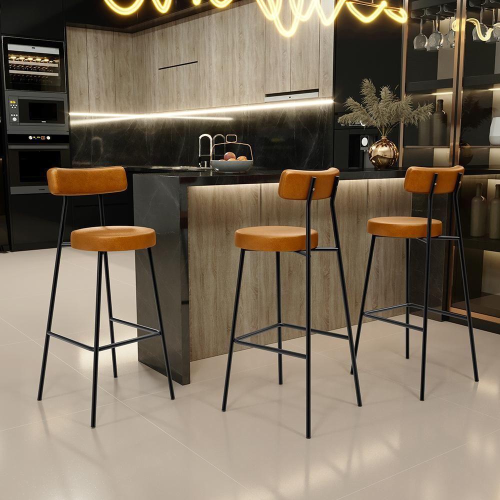 Kit 04 Banquetas Altas Estrutura Em Aço Milão F01 Whisky - 8