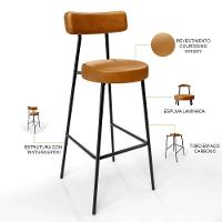 Kit 04 Banquetas Altas Estrutura Em Aço Milão F01 Whisky - 11