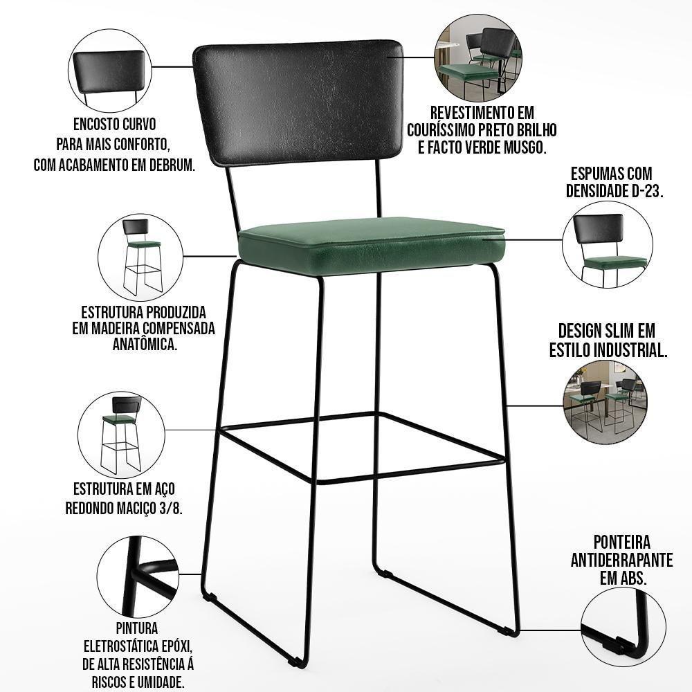 Kit 06 Banquetas Altas Allana L02 Preto Facto Verde Musgo - 7