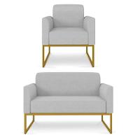 Kit Namoradeira E Poltrona Marisa Linho Cinza A05 D'rossi - 1