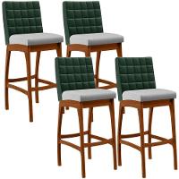 Kit 04 Banquetas Altas Cozinha B04 Verde Musgo Cinza - 1