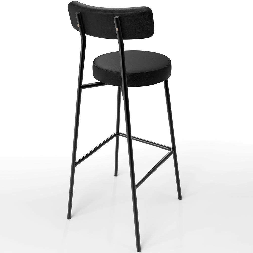 Kit 03 Banquetas Altas Estrutura Em Aço Milão F01 Preto - 3