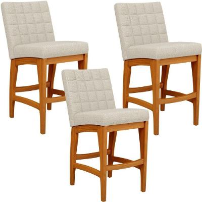 Kit 03 Banquetas Baixa Cozinha Fixa Mila L02 Champagne