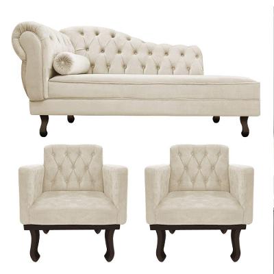 Kit Diva Recamier Diana 160Cm Lado Direito E 02 Poltronas Classic Suede Bege