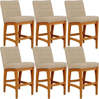 Kit 06 Banquetas Baixa Cozinha Fixa Mila L02 Bege Escuro