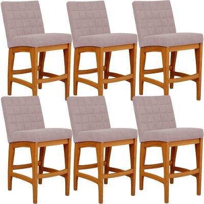 Kit 06 Banquetas Baixa Cozinha Bancada Fixa Mila L02 Rosê