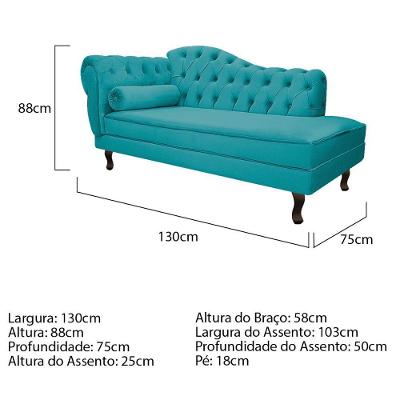 Kit Diva Recamier Diana 130Cm Lado Direito E 02 Poltronas Classic Suede Azul Turquesa