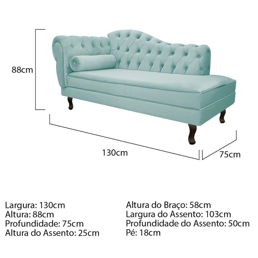 Kit Diva Recamier Diana 130Cm Lado Direito E 02 Poltronas Classic Suede Azul Tiffany - 9