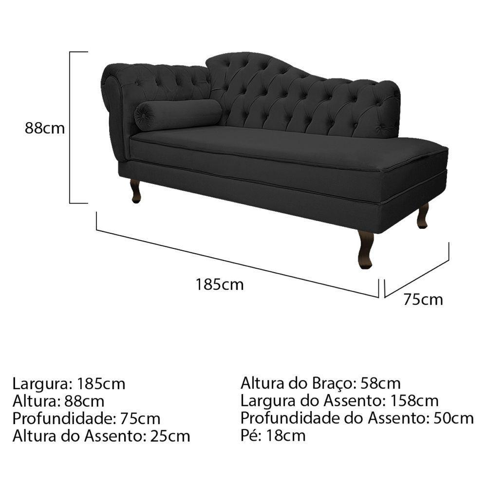 Kit Diva Recamier Diana 185Cm Lado Direito E 02 Poltronas Classic Linho Cinza Escuro - 10