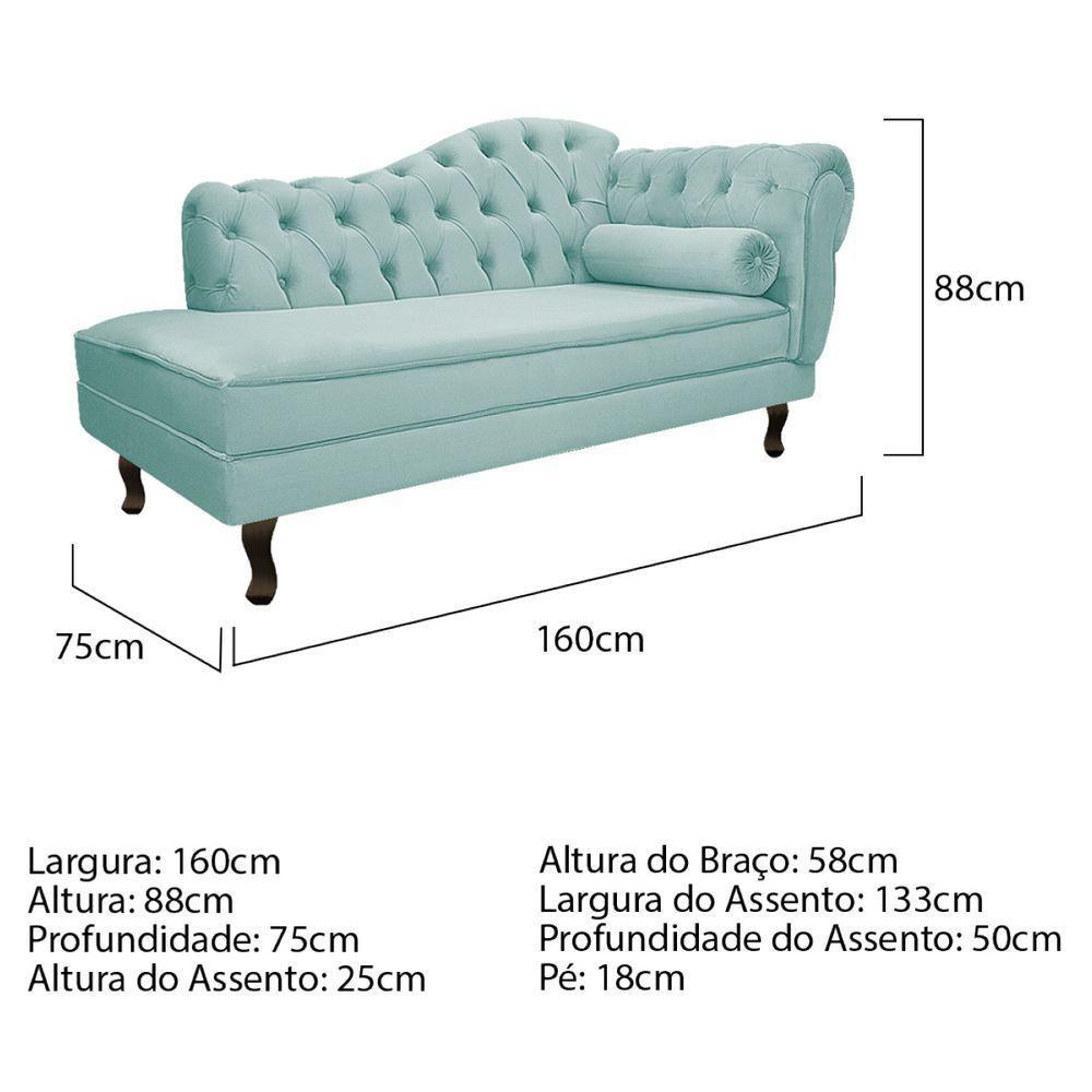 Kit Diva Recamier Diana 160Cm Lado Esquerdo E 02 Poltronas Classic Suede Azul Tiffany - 10