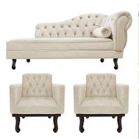 Kit Diva Recamier Diana 160Cm Lado Esquerdo E 02 Poltronas Classic Suede Bege - 2