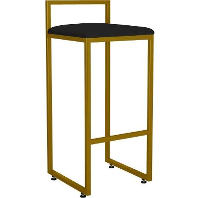 Banqueta Alta Hanna L02 Assento em Courino Estrutura em Ferro Fixa Dourado Preto para Cozinha