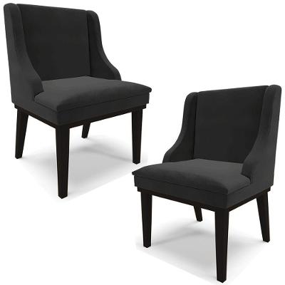 Kit 2 Poltronas Base Fixa De Madeira Veludo Preto